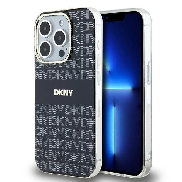 DKNY IML Mono & Stripe MagSafe dėklas iPhone 15 Pro – juodas