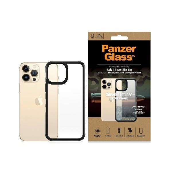 PanzerGlass ClearCase antibakterinis Karinės klasės sertifikuotas dėklas iPhone 13 Pro Max – skaidrus ir juodas