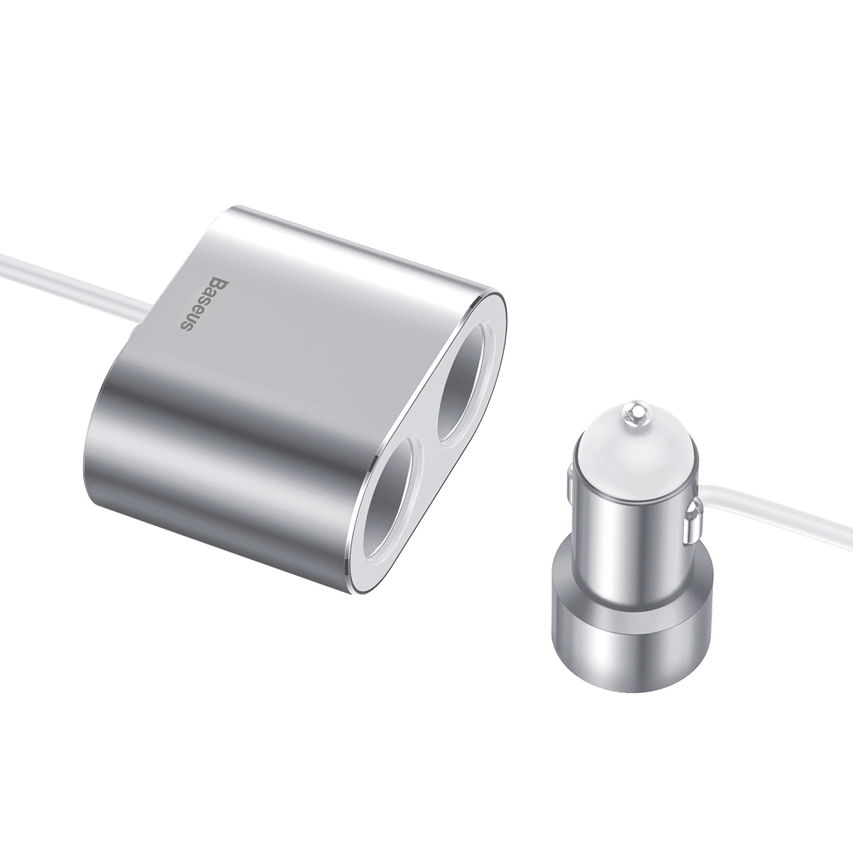 Baseus CRDYQ-0S splitteris 2x cigarečių kištukai 80W 2x USB-A 3.1A - sidabrinis