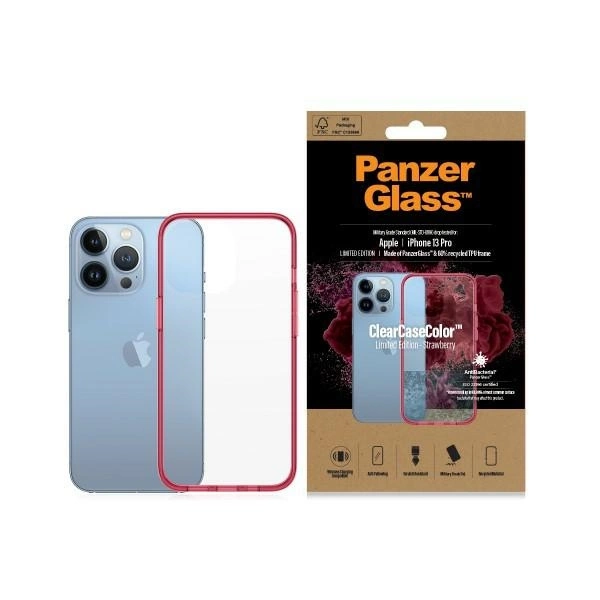 PanzerGlass ClearCase antibakterinis Karinės klasės sertifikuotas dėklas iPhone 13 Pro – skaidrus rožinis