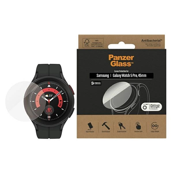 Antibakterinė PanzerGlass ekrano apsauga, skirta Samsung Galaxy Watch Classic 5 Pro 45mm