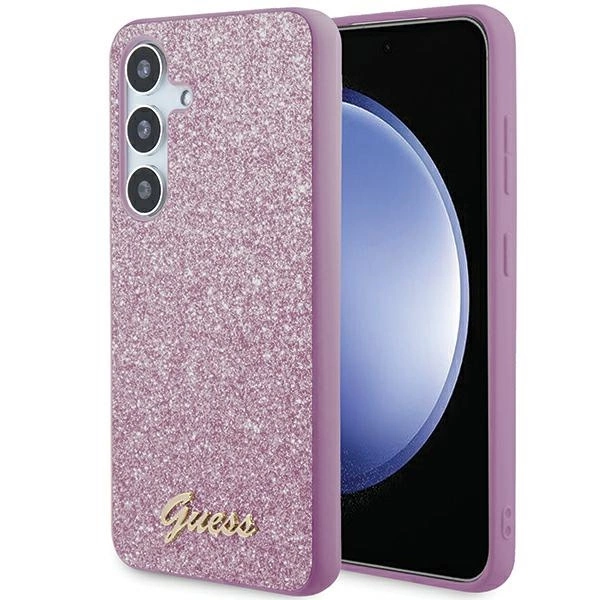 Guess Glitter Script dėklas Samsung Galaxy S24+ – violetinis