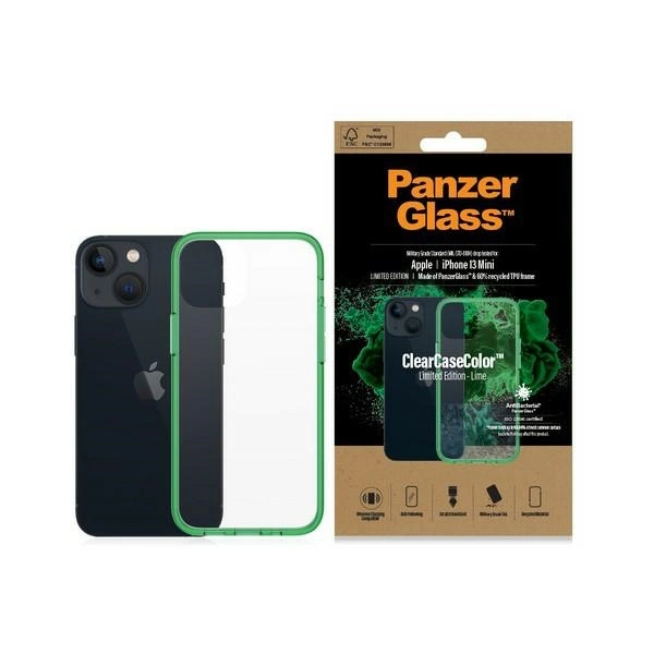 PanzerGlass ClearCase antibakterinis Karinės klasės sertifikuotas dėklas iPhone 13 mini – skaidrus žalias