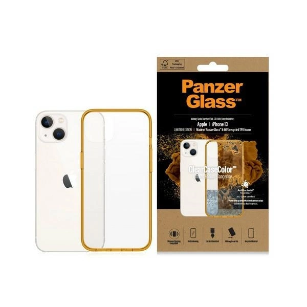 PanzerGlass ClearCase antibakterinis dėklas su Karinės klasės sertifikatu iPhone 13 / 14 / 15 – skaidrus geltonas
