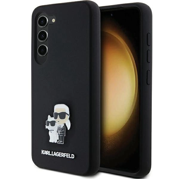 Karl Lagerfeld silikoninis Karl & Choupette Metal Pin dėklas Samsung Galaxy S23 - juodas
