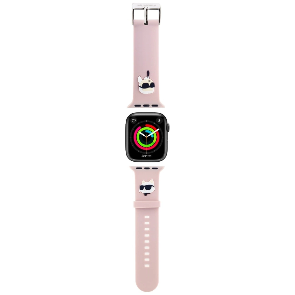 Karl Lagerfeld 3D guminė Karl & Choupette galvos apyrankė Apple Watch 42/44/45/49mm – rožinė
