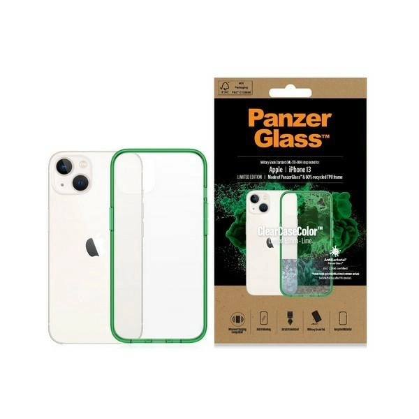 PanzerGlass ClearCase antibakterinis dėklas su Karinės klasės sertifikatu iPhone 13 / 14 / 15 – skaidrus žalias