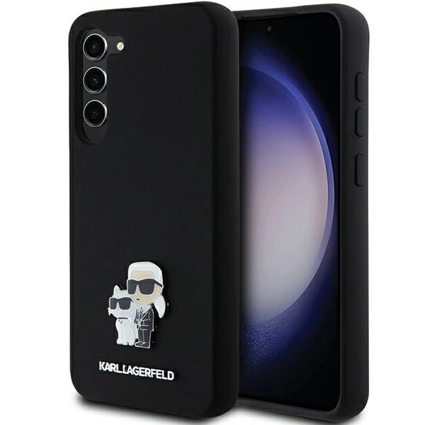 Karl Lagerfeld silikoninis Karl & Choupette Metal Pin dėklas Samsung Galaxy S23+ - juodas