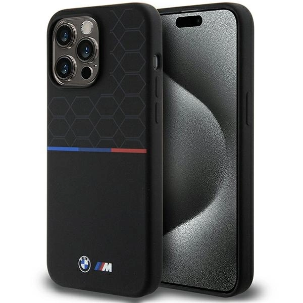 BMW M silikoninis raštų MagSafe dėklas iPhone 15 Pro Max - juodas