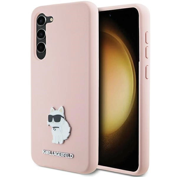 Karl Lagerfeld silikoninis Choupette Metal Pin dėklas Samsung Galaxy S23+ - rožinis