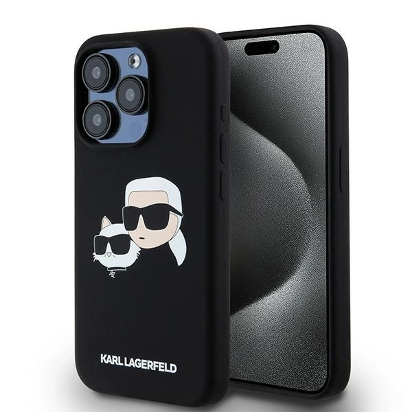 Karl Lagerfeld Silikoninis Karl & Choupette MagSafe dėklas iPhone 15 Pro Max – juodas