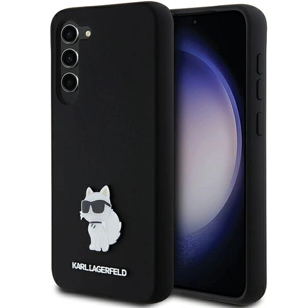 Karl Lagerfeld silikoninis Choupette Metal Pin dėklas Samsung Galaxy S23+ - juodas