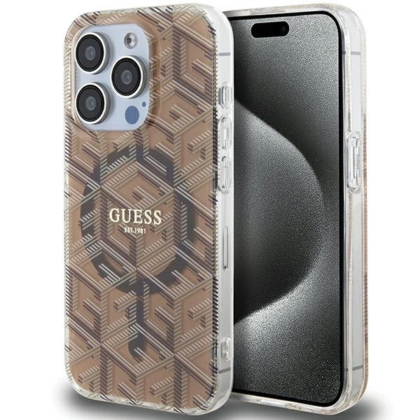 Guess IML GCube MagSafe dėklas iPhone 15 Pro Max - rudas