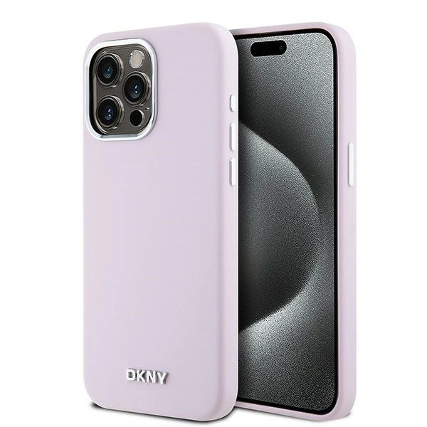 DKNY Liquid Silicone Small Metal Logo MagSafe dėklas iPhone 15 Pro Max – rožinis
