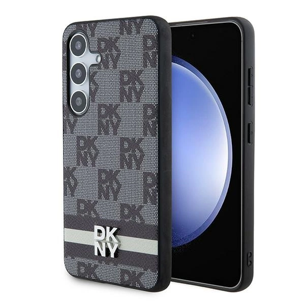 DKNY Leather Checkered Mono Pattern & Printed Stripes dėklas Samsung Galaxy S24 – juodas