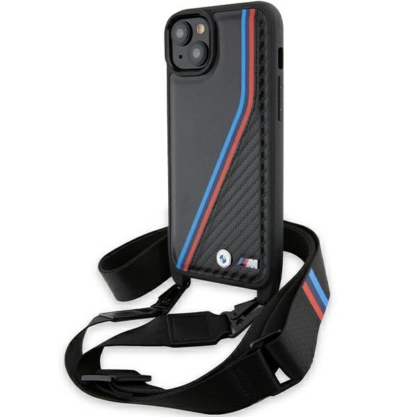 BMW M Edition Carbon Tricolor Lines & dirželis dėklas iPhone 15 Plus / 14 Plus - juodas