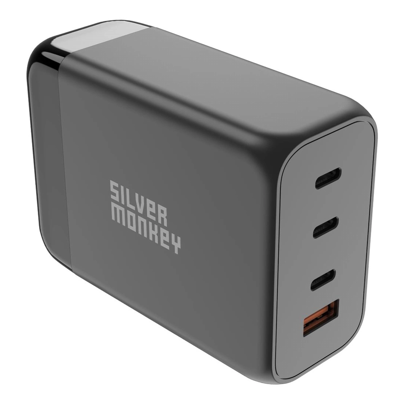Silver Monkey SMA155 200W GaN įkroviklis 3x USB-C PD USB-A QC 3.0 su atskiru maitinimo kabeliu - juodas