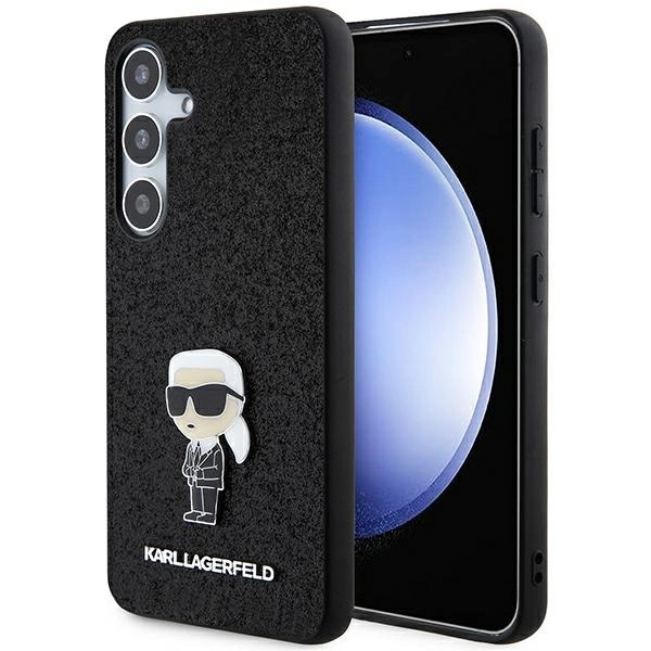 Karl Lagerfeld fiksuotas Glitter Ikonik Logo metalinis smeigtukas dėklas Samsung Galaxy S24 - juodas