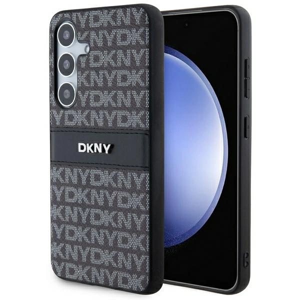 DKNY Leather Mono Stripe & Metal Logo dėklas Samsung Galaxy S24+ – juodas