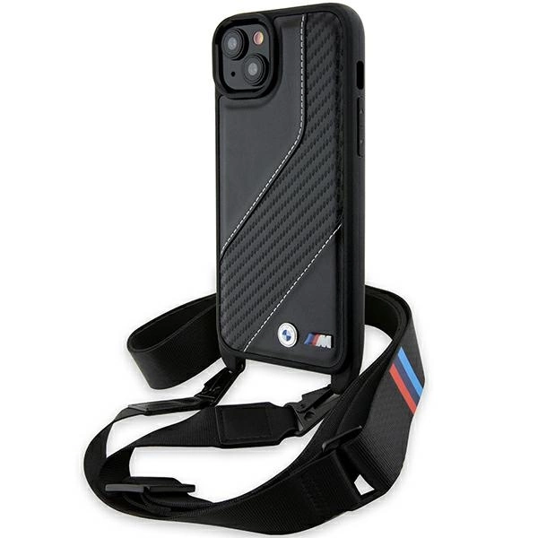 BMW M Edition Carbon Stripe & dirželis dėklas iPhone 15 Plus / 14 Plus - juodas