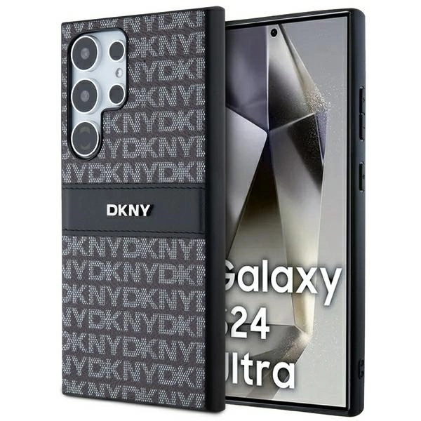 DKNY Leather Mono Stripe & Metal Logo dėklas Samsung Galaxy S24 Ultra – juodas