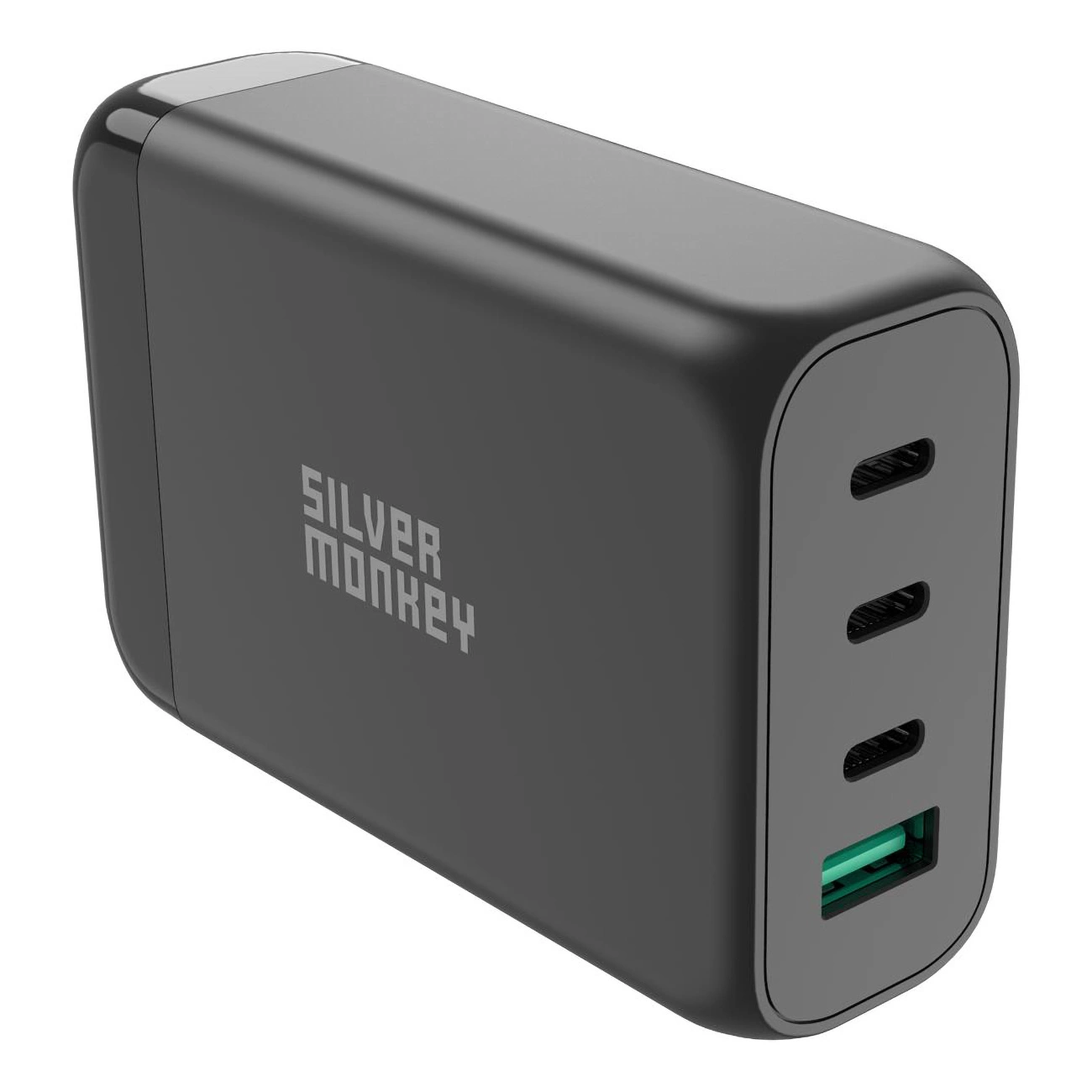 Silver Monkey SMA151 130W GaN įkroviklis 3x USB-C PD USB-A QC 3.0 su atskiru maitinimo kabeliu - juodas