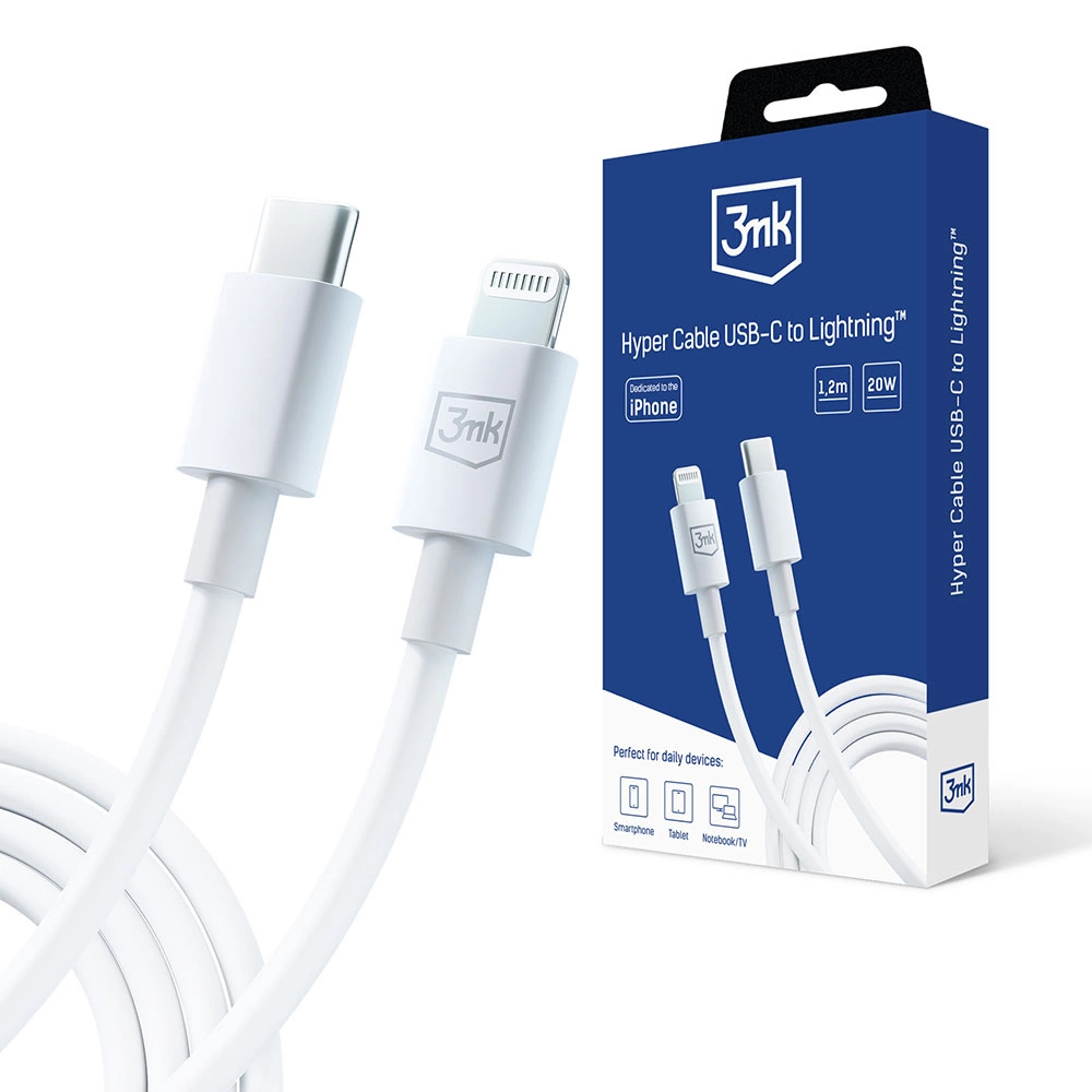 3mk Hyper Cable USB-C / Lightning 20W 1,2 m – baltas
