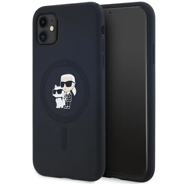 Karl Lagerfeld Silikoninis Karl & Choupette MagSafe dėklas iPhone 11 / Xr – juodas