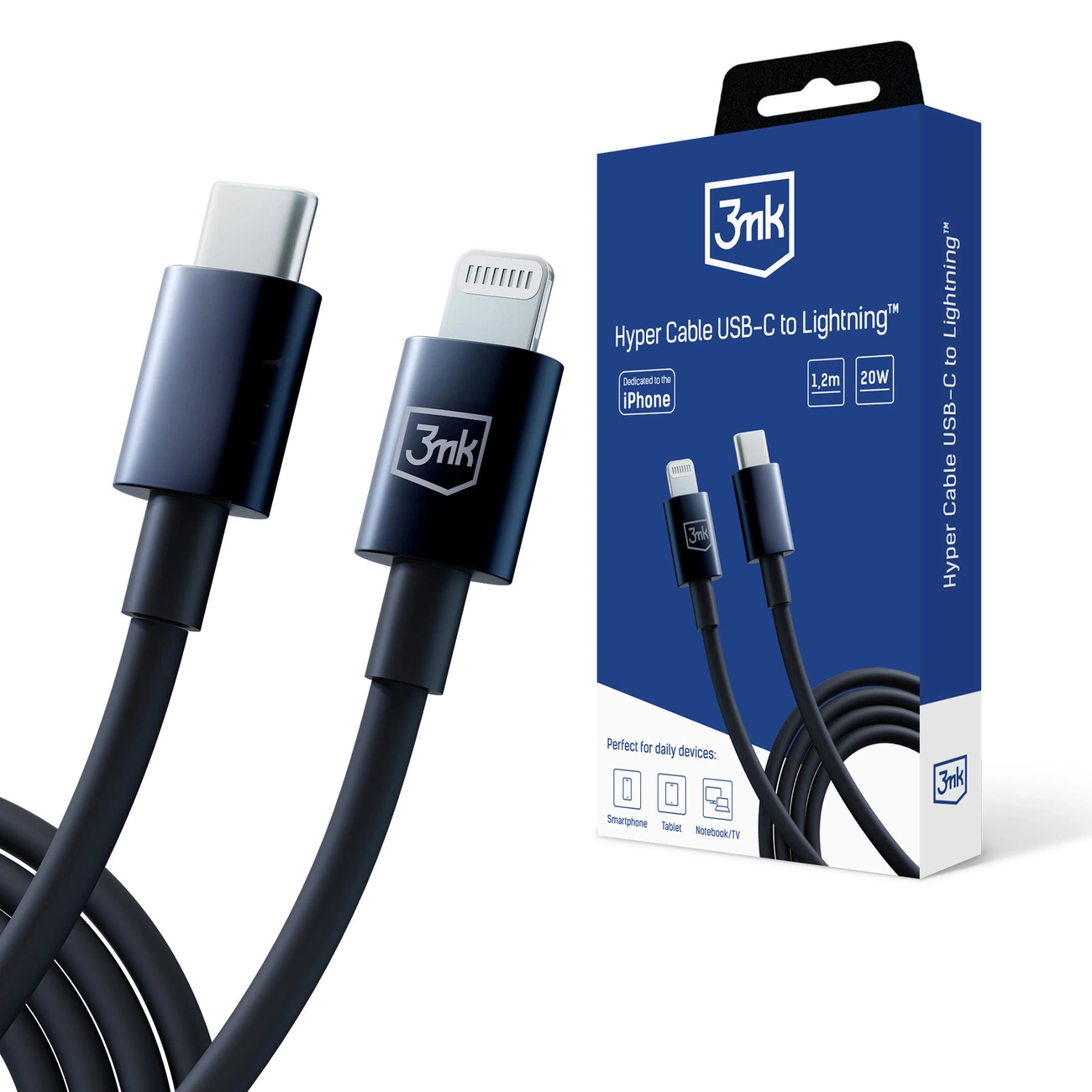 3mk Hyper Cable USB-C / Lightning 20W 1,2 m – juodas