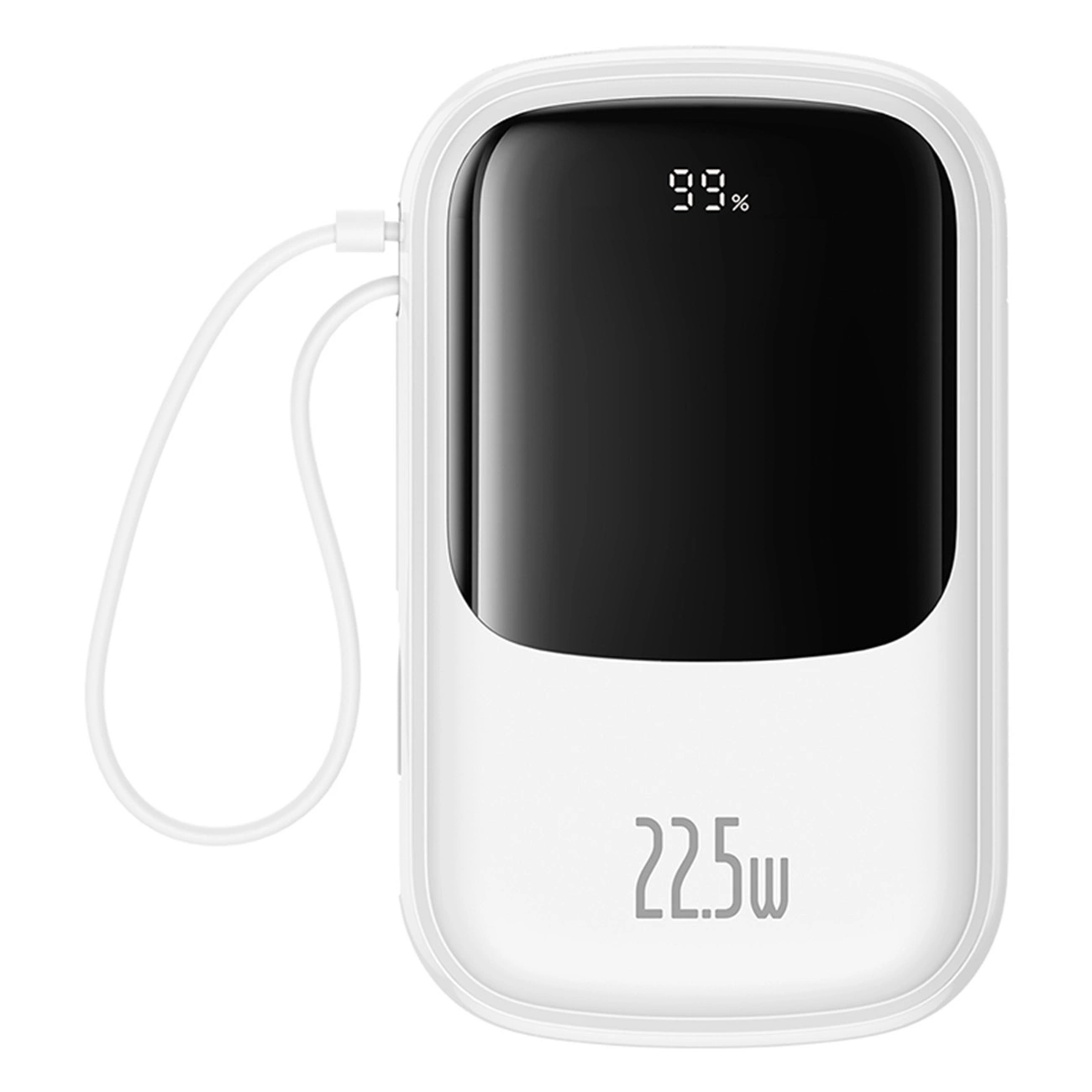 Baseus Qpow Pro+ 20000 mAh 22,5 W powerbankas su integruotu USB-C kabeliu ir ekranu - baltas