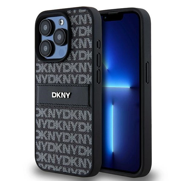 DKNY Leather Mono Stripe & Metal Logo dėklas iPhone 15 Pro Max – juodas