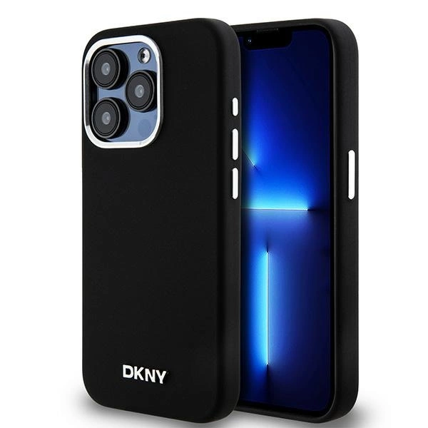 DKNY Liquid Silicone Small Metal Logo MagSafe dėklas iPhone 15 Pro – juodas