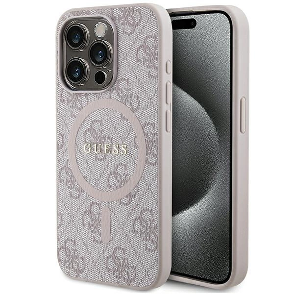 Guess 4G Collection odinis dėklas su metaliniu logotipu MagSafe iPhone 14 Pro Max - rožinis