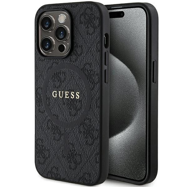 Guess 4G Collection odinis dėklas su metaliniu logotipu MagSafe iPhone 14 Pro Max - juodas