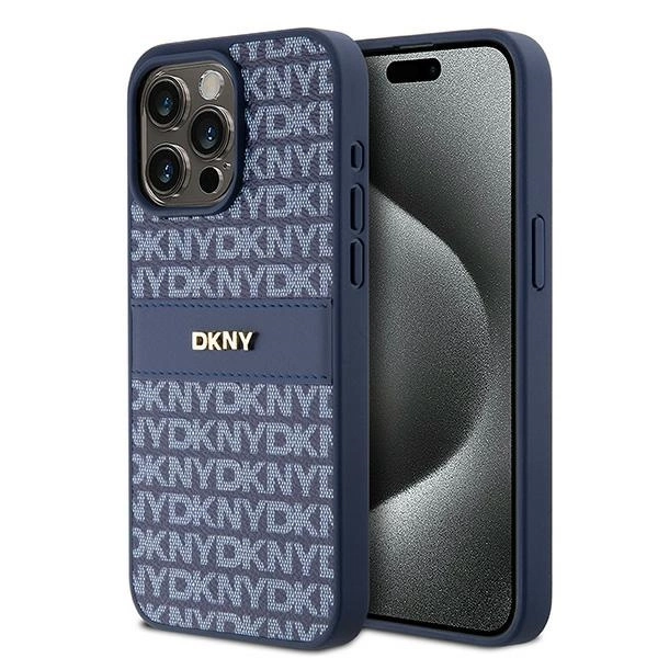 DKNY Leather Mono Stripe & Metal Logo dėklas iPhone 15 Pro Max – mėlynas