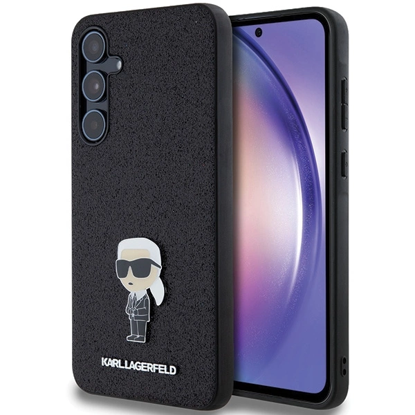 Karl Lagerfeld Fiksuotas Blizgus Ikonik logotipas Metalinis smeigtukas dėklas Samsung Galaxy A55 – juodas