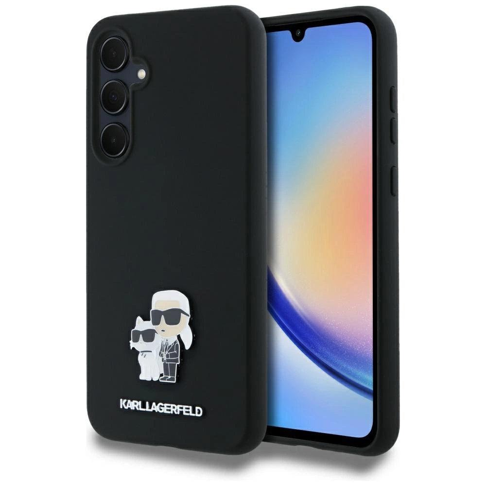 Karl Lagerfeld Silikoninis Karl & Choupette Metalinis smeigtukas dėklas Samsung Galaxy A35 – juodas