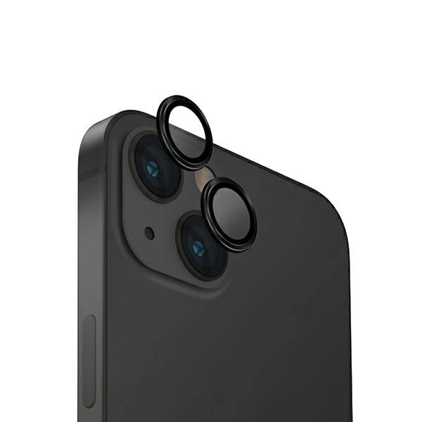 Uniq Optix Stiklinis aliuminio kameros objektyvo apsauginis dėklas iPhone 15 / 15 Plus su aplikatoriumi – juodas
