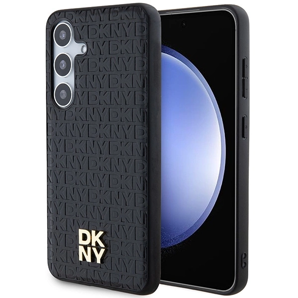 DKNY Leather Pattern Metal Logo MagSafe dėklas Samsung Galaxy S24+ – juodas