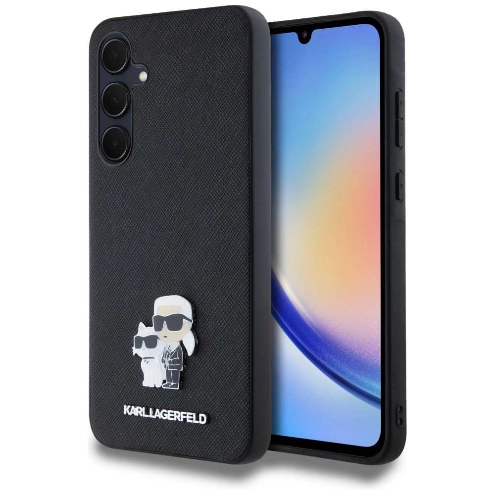Karl Lagerfeld Saffiano Karl & Choupette smeigtukas dėklas Samsung Galaxy A35 – juodas