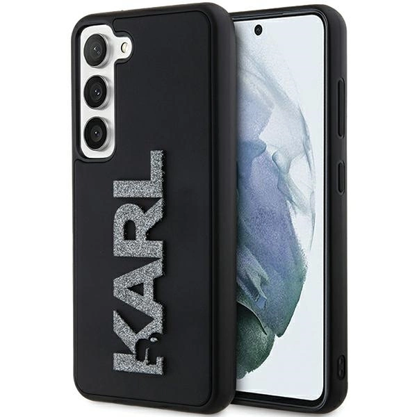 Karl Lagerfeld 3D guminis Glitter Logo dėklas Samsung Galaxy S23 - juodas