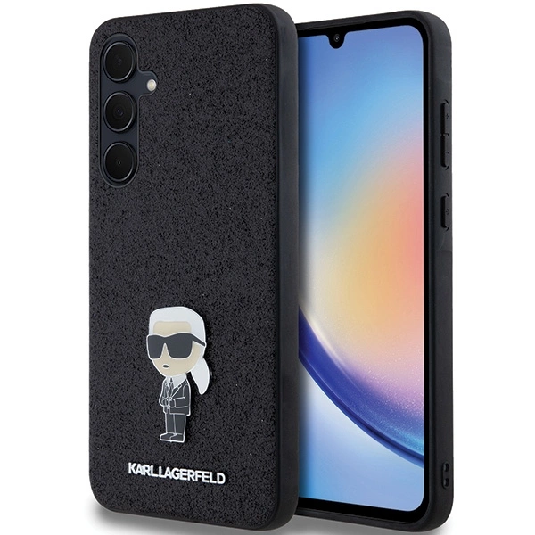 Karl Lagerfeld Fiksuotas Blizgus Ikonik logotipas Metalinis smeigtukas dėklas Samsung Galaxy A35 – juodas