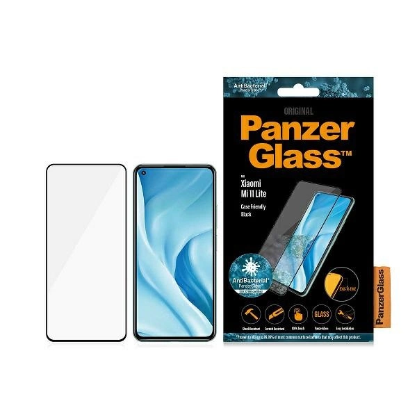PanzerGlass E2E Regular grūdintas stiklas Xiaomi Mi 11 Lite 5G antibakterinis - su juodu rėmeliu