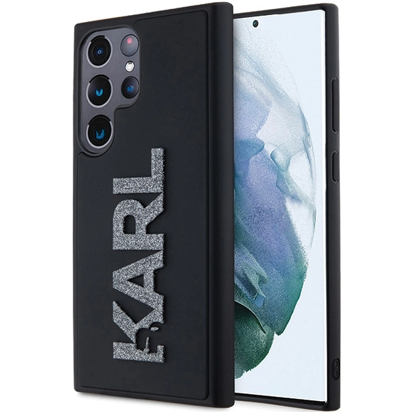 Karl Lagerfeld 3D guminis Glitter Logo dėklas Samsung Galaxy S23 Ultra - juodas