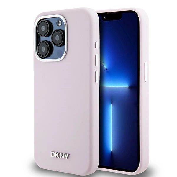 DKNY Liquid Silicone Small Metal Logo MagSafe dėklas iPhone 14 Pro – rožinis
