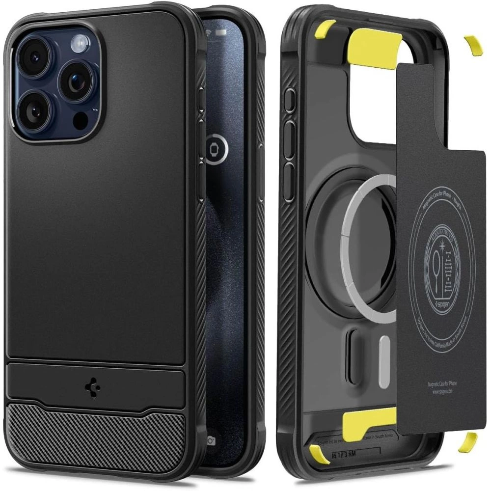 Spigen Rugged Armor Mag dėklas su MagSafe iPhone 15 Pro Max – matinės juodos
