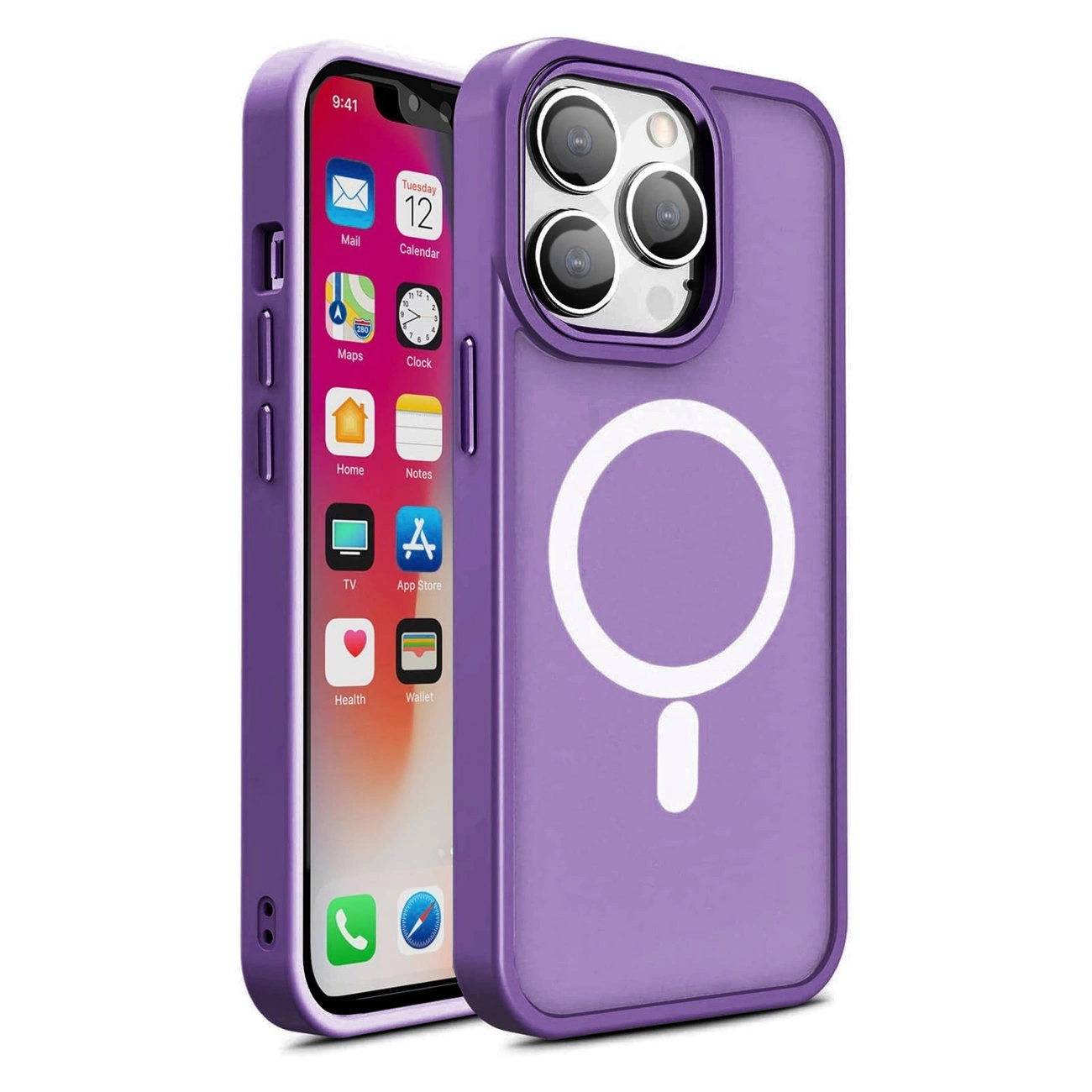 Magnetinis Color Matte dėklas iPhone 15 – violetinis