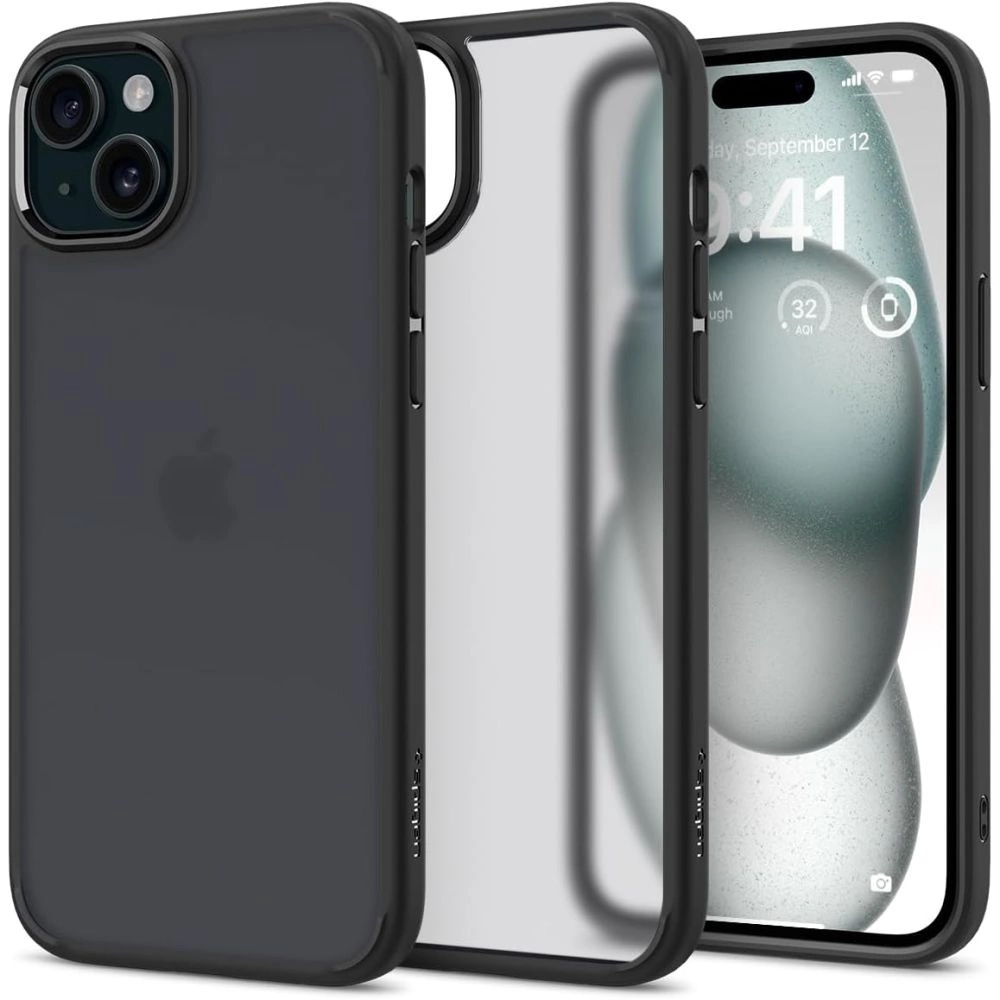 Spigen Ultra Hybrid iPhone 15 dėklas – skaidrus juodas