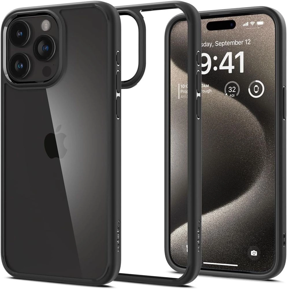Spigen Ultra Hybrid dėklas iPhone 15 Pro Max – matinės juodos