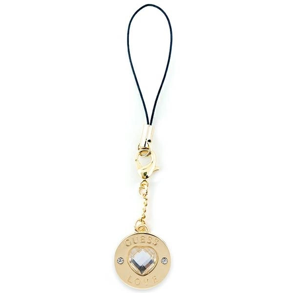 Guess dėklas GUCPMHGLD Phone Strap Heart Diamond Charm su kalnų krištolais